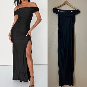 NWOT Absolute Glamour Black Off-the-Shoulder Maxi Dress